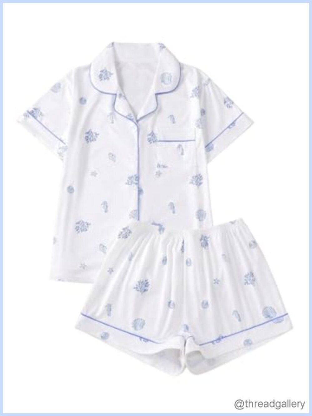 Floral Print 2 Piece Pajama Set Short Sleeve Button Front Notch Collar